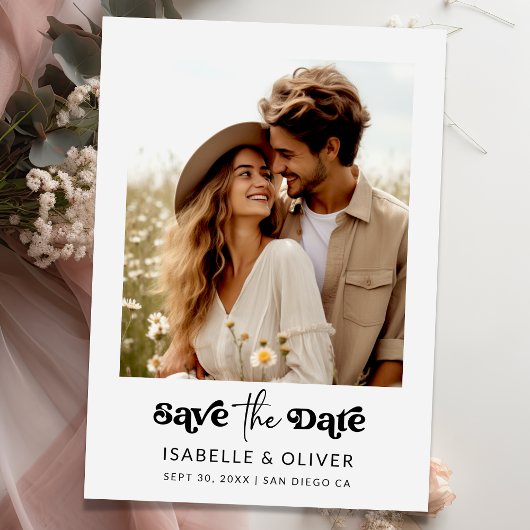 シンプル写真モダン結婚式の日付カードを保存 招待状