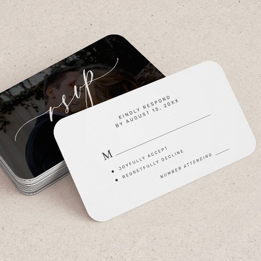 シンプル写真モダン結婚式RSVP ノートカード