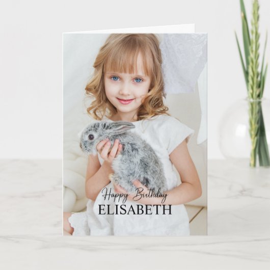 シンプル写真モダン誕生日挨拶 カード (正面)