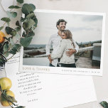 シンプル写真モダン金ゴールドありがとうござ結婚う ポストカード<br><div class="desc">このシンプル写真のスタイリッシュ写真結婚はモダン感謝してい、あなたの写真の下にあなたの名前と日付を特徴づけるあなたの名前とカリフォルニア金ゴールドと呼ばれるトーンでハイライトされた'LOVE & THANKS'と。前面の他の文字は、わずかに軟化した黒である。このデザインの前後の様々な文字要素に使用されるフォント、句読点、色を変更する場合がある。例えば、「LOVE & THANKS」文字の色を変えたり、フロントの文字を全て金ゴールド等に変えたりする。あるいは、愛と感謝してい文字を感謝の別のメッセージに置き換えたいかもしれない。デフォルトでは両側の背景を透明にし、紙の色をベーストーンとして使用するようにしている。編集ツールで基本色の1つを選択するか、研究で見つけた特定の色相を念頭に置いて別の色番号を入力するもしか、またはカラースペクトルツールを見て何かを見ることによって簡単に変更できる。背面のデフォルトの文字カラーは濃いグレーだが、これを変更するもしと、別のカラーが必要になる。サンプル文字を背面に貼り付け、お客様のメッセージに合わせて置き換えることができたが、これに制限を受けてはいけませ感じん。あなたのもし代わりに各ハガキの背面に手書きのノートを行うことができるように私たちの文字を完全に削除し保て空白の、ハガキのその部分の書一部を完全に削除することを好む。または、私たちの文字を感謝のメッセージと自分の閉じ込めのメッセージに置き換え、カードを受け取ったときに署名する。いずれの場合も、裏面のサンプル文字と前面サンプル差出人住所と写真を含む両面のサンプル/プレースホルダ詳細をすべて削除することを忘れないでほしい。デフォルトの紙はセミグロスではなくマットを選択した。これは自分のメッセージに適しており書、汚れはしないからだ。もちろん、セミグロスに変更もしできる。直観的なスタイリッシュデザインツールでモダン結婚、あなたの写真とあなたのインスピレーションを使用して、このハガキをユニークな自分のものにする！</div>