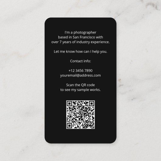 シンプル写真モダンQRコードプロフェッショナルポートフォリオ 名刺 (裏面)