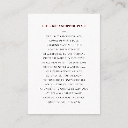 シンプル写真付き赤い葬儀祈りの言葉カード エンクロージャーカード (裏面)