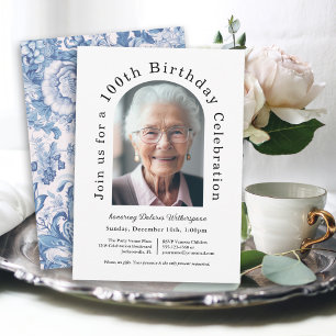 シンプル写真付き100歳の誕生日パーティー 招待状