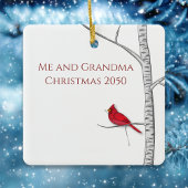 シンプル写真冬の水彩赤（鳥）ショウジョウコウカンチョウ鳥 セラミックオーナメント