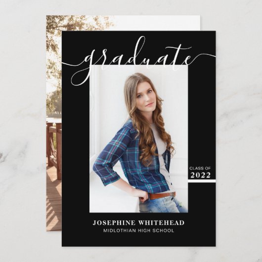シンプル写真卒業のお知らせ2022黒 案内状 (正面/裏面)