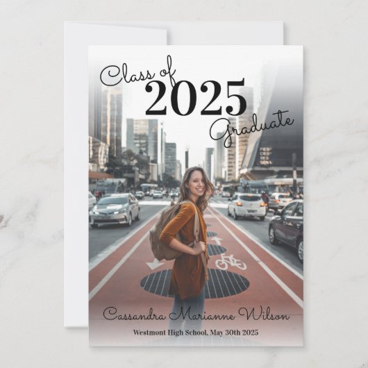 シンプル写真卒業アナウンスブラモダンック 招待状 (正面)