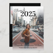 シンプル写真卒業アナウンスブラモダンック 招待状 (正面/裏面)