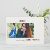 シンプル写真卒業オーバーンクリーム発表 案内状 (スタンド正面)