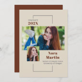 シンプル写真卒業オーバーンクリーム発表 案内状 (正面/裏面)