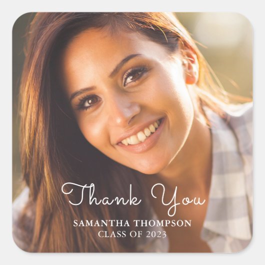 シンプル写真卒業サンキュースクエアステッカー スクエアシール (正面)