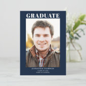 シンプル写真卒業ブルー 案内状 (スタンド正面)