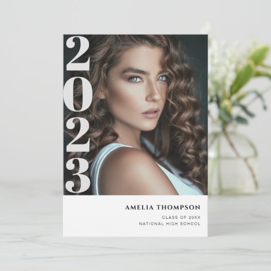 シンプル写真卒業発表 案内状 (スタンド正面)
