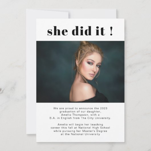 シンプル写真卒業発表 案内状 (裏面)