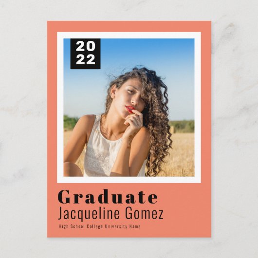 シンプル写真卒業2022年発表サーモン ポストカード (正面)