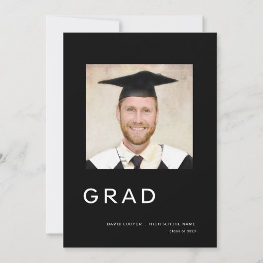 シンプル写真卒業2024黒 案内状 (正面)