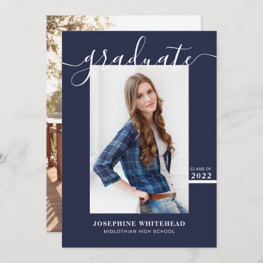 シンプル写真大学院発表2022ネイビーブルー 案内状 (正面/裏面)