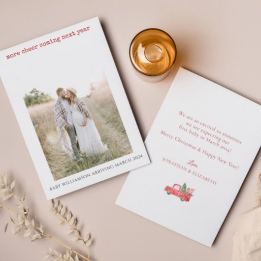 シンプル写真妊娠告知ホリデーカード サンキューカード