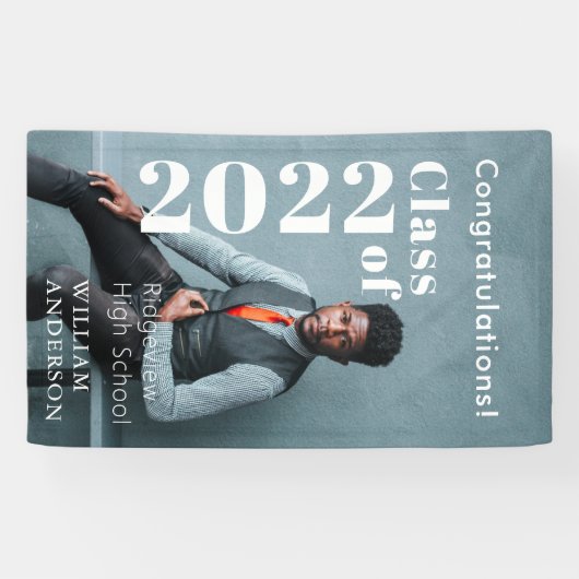 シンプル写真左はっきりした学卒業 横断幕 (横)