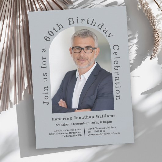 シンプル写真左60歳の誕生日パーティー 招待状