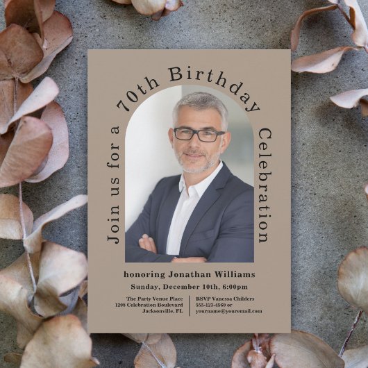 シンプル写真左70歳の誕生日パーティー 招待状