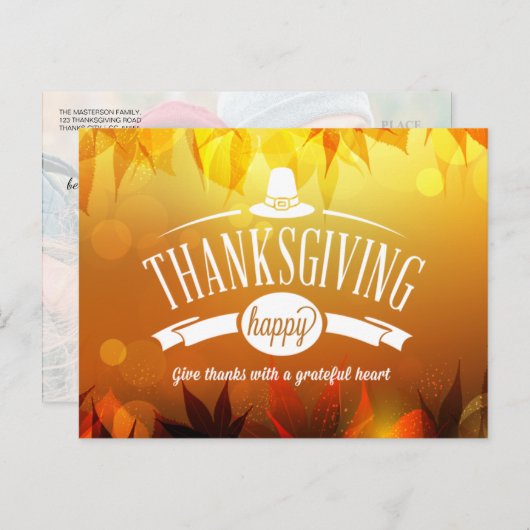 シンプル写真幸せな感謝祭あいさつ ポストカード (正面/裏面)