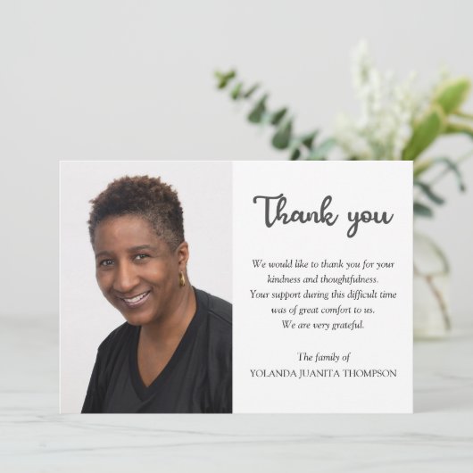 シンプル写真忌引追悼式悔やみや弔慰 サンキューカード (スタンド正面)