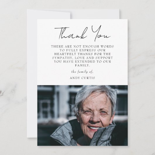 シンプル写真悔やみや弔慰書道ありがとう サンキューカード (正面)