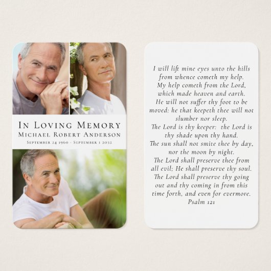 シンプル写真悔やみや弔慰葬儀記念祈りの言葉カード (正面&裏面)