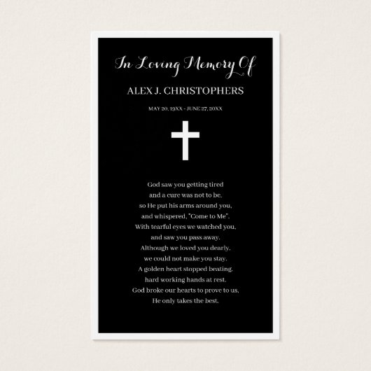 シンプル写真悔やみや弔慰葬儀記念祈りの言葉カード (裏面)