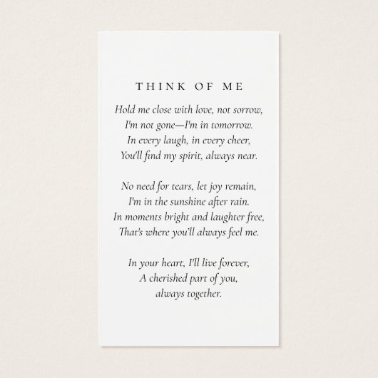 シンプル写真悔やみや弔慰葬儀記念祈りの言葉カード (裏面)