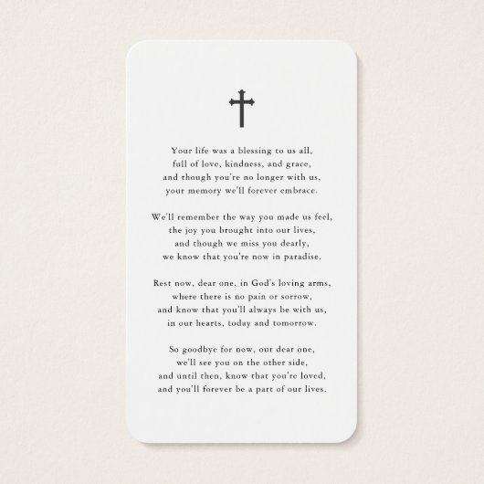 シンプル写真悔やみや弔慰葬儀記念祈りの言葉カード (裏面)
