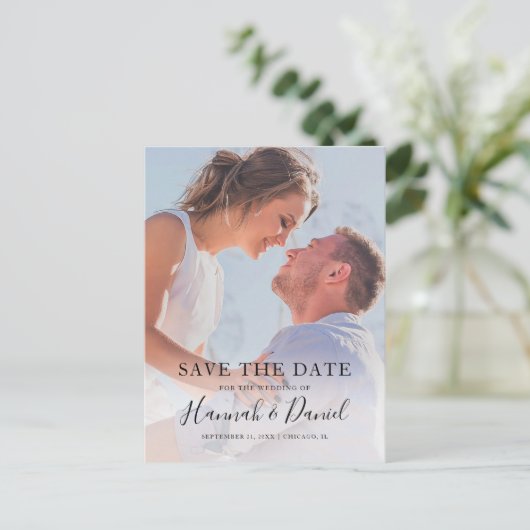 シンプル写真日付の保存招待状はがき 案内ポストカード (スタンド正面)
