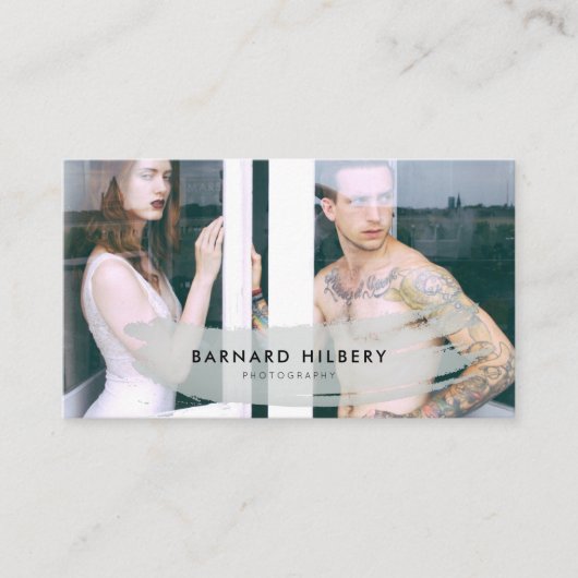 シンプル写真機グレーブラシストローク名刺 名刺 (正面)