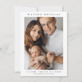 シンプル写真生まれたばかりのベビー誕生 サンキューカード (正面)