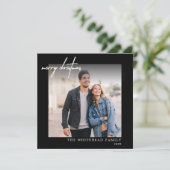 シンプル写真白目出度のクリスマス・ブラック シーズンカード (スタンド正面)