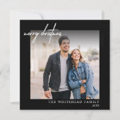 シンプル写真白目出度のクリスマス・ブラック シーズンカード (正面)