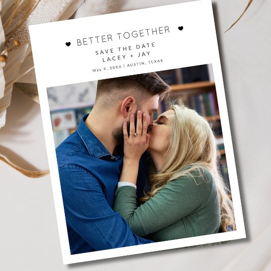 シンプル写真白黒結婚式の日付の保存 案内ポストカード