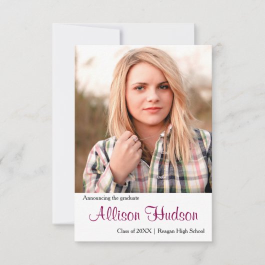 シンプル写真紫の名前 – 3x5グラッド発表 招待状 (正面)