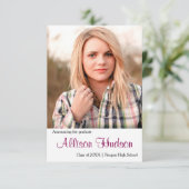 シンプル写真紫の名前 – 3x5グラッド発表 招待状 (スタンド正面)