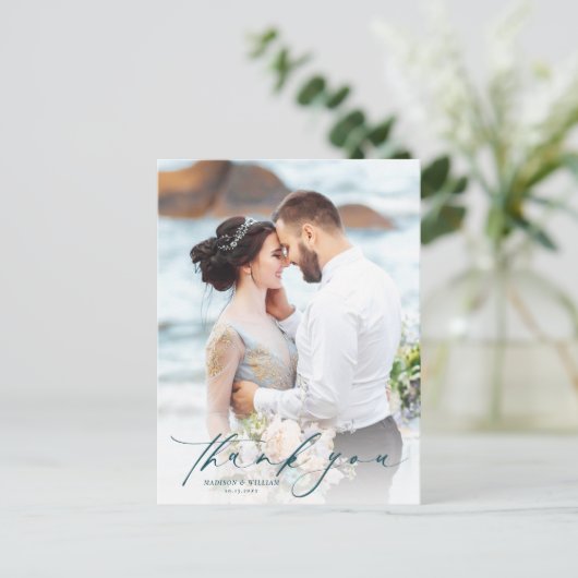 シンプル写真結婚ありがとう ポストカード (スタンド正面)
