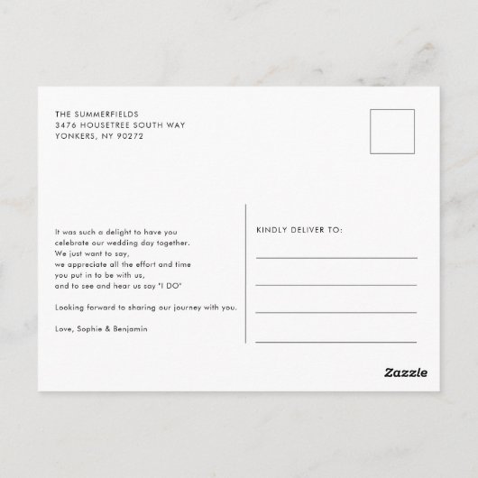 シンプル写真結婚ありがとう ポストカード (裏面)