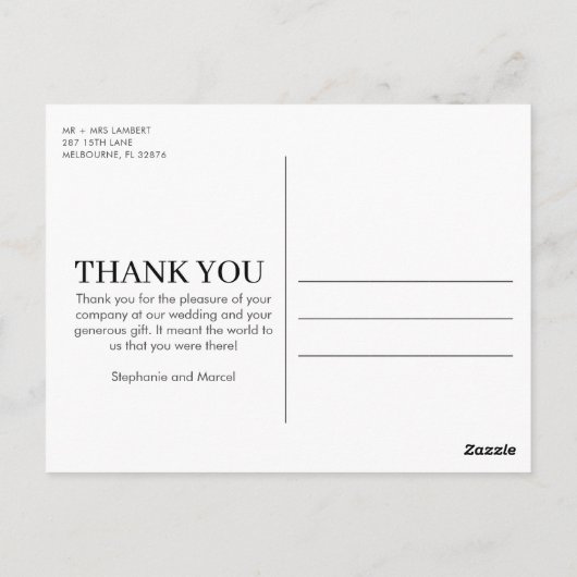 シンプル写真結婚ありがとう ポストカード (裏面)