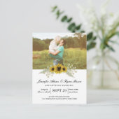 シンプル写真結婚のヒマワリ インビテーションポストカード (スタンド正面)