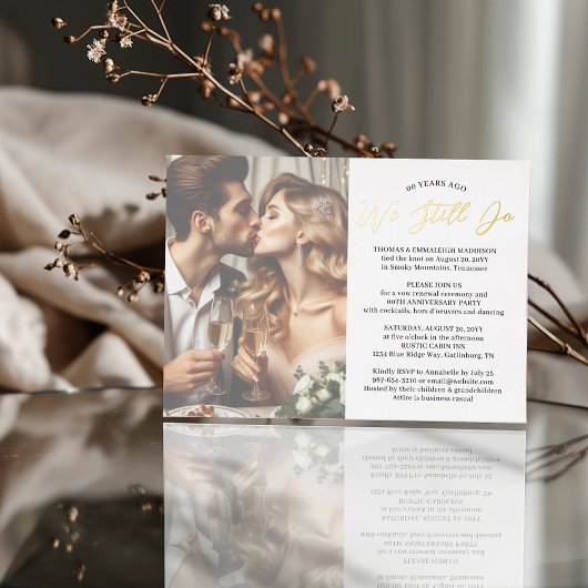 シンプル写真結婚の誓い更新記念日パーティー 箔招待状