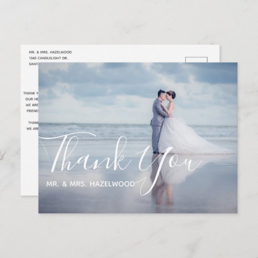 シンプル写真結婚Thank You Script Message ポストカード (正面/裏面)