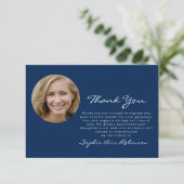 シンプル写真葬儀記念ブルーサンキューノート サンキューカード (スタンド正面)