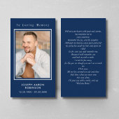 シンプル写真葬儀記念ブルー祈りの言葉カード 名刺