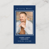 シンプル写真葬儀記念ブルー祈りの言葉カード 名刺 (正面)