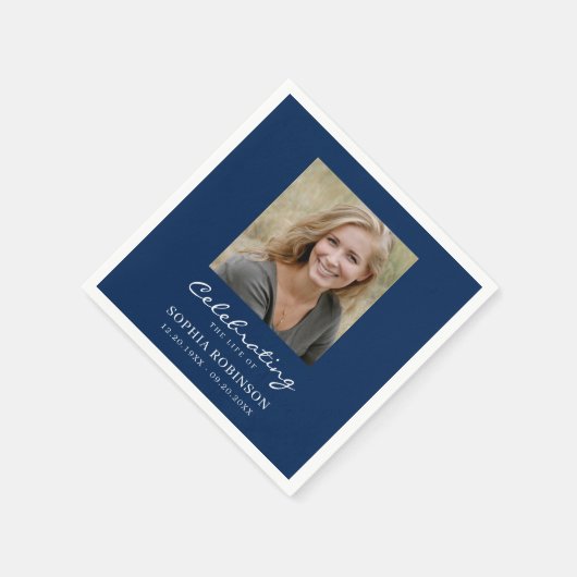 シンプル写真葬儀記念ブルー スタンダードカクテルナプキン (角)