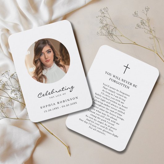 シンプル写真葬儀記念祈りの言葉カード 名刺